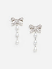 Crystal bow pearl droplet earrings