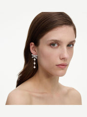 Crystal bow pearl droplet earrings