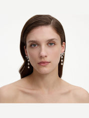 Crystal bow pearl droplet earrings