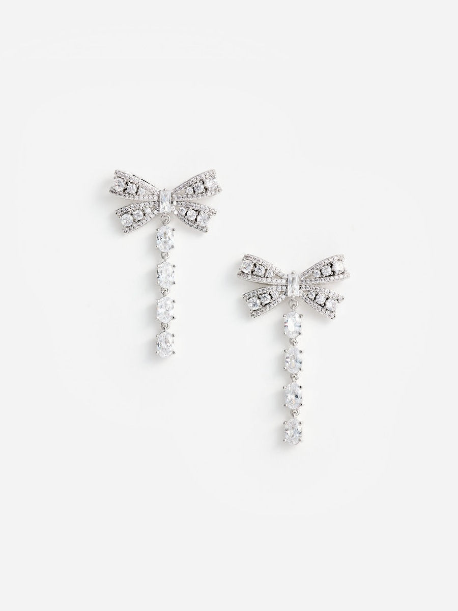 Crystal bow droplet earrings
