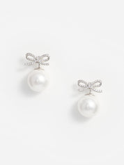 Crystal bow pearl back earrings