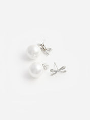 Crystal bow pearl back earrings