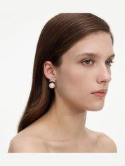 Crystal bow pearl back earrings