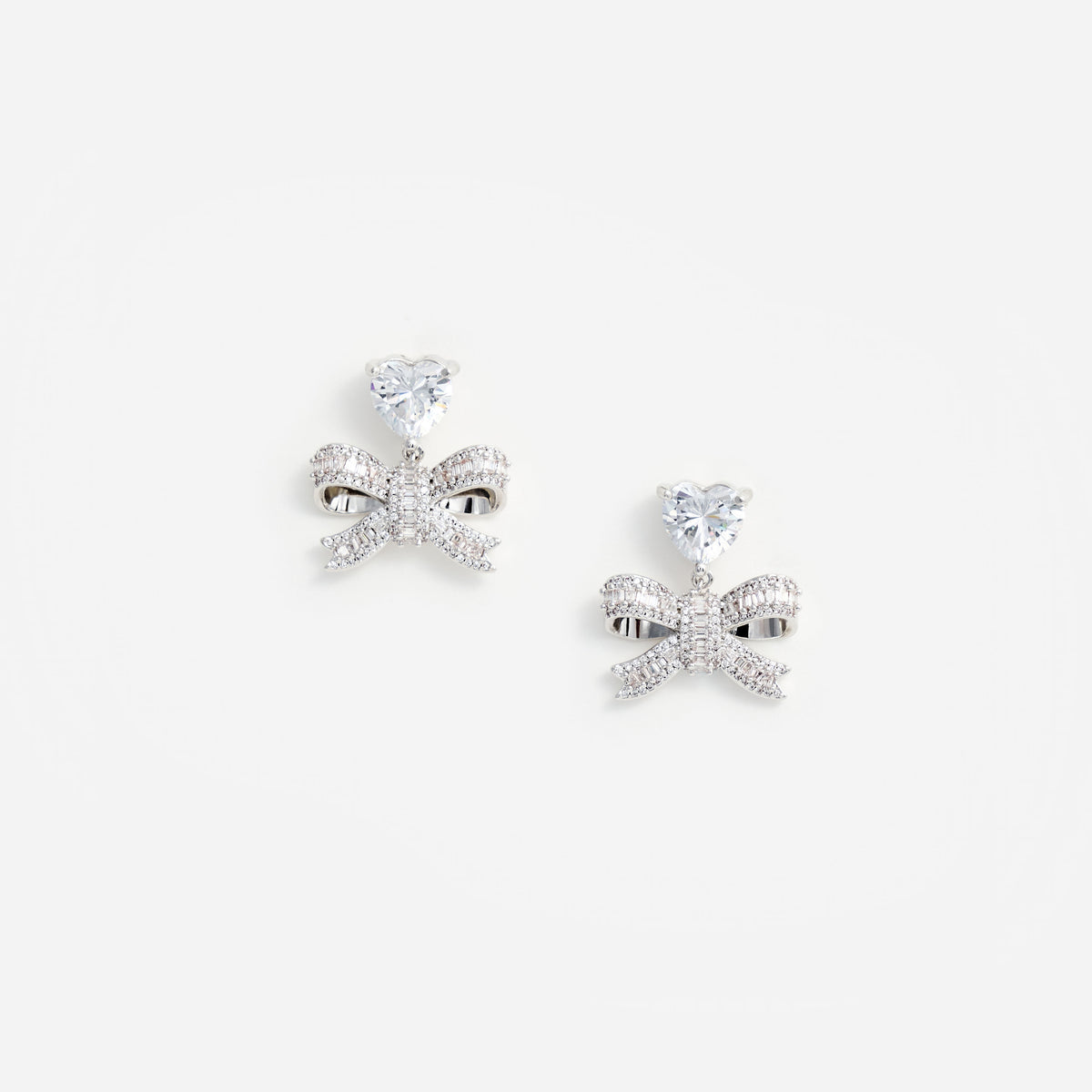 Crystal heart bow drop earrings
