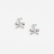 Crystal heart bow drop earrings