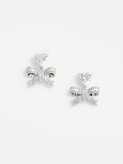 Crystal heart bow drop earrings