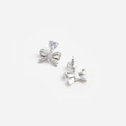 Crystal heart bow drop earrings