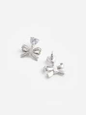 Crystal heart bow drop earrings