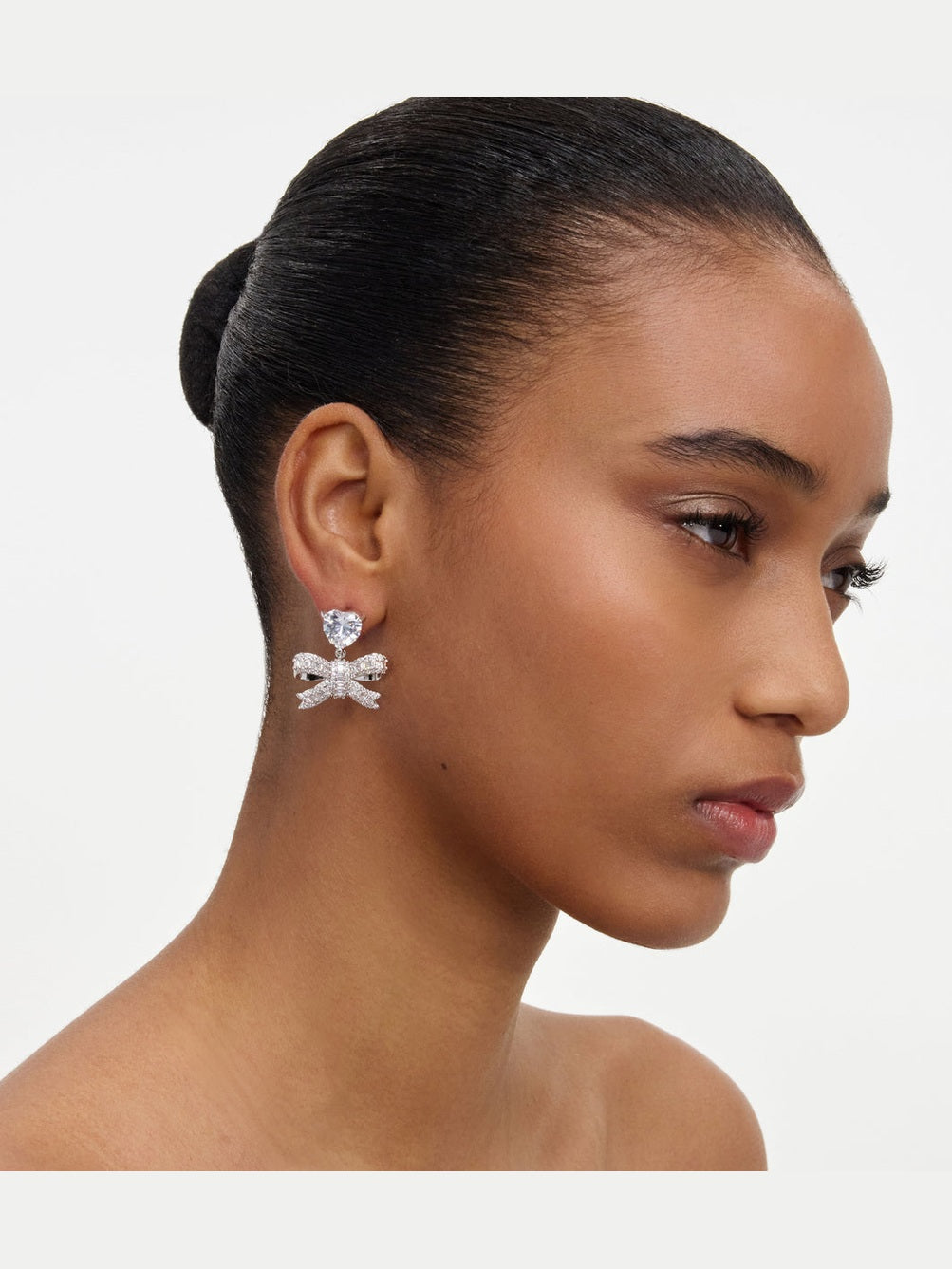Crystal heart bow drop earrings