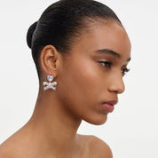 Crystal heart bow drop earrings