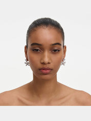 Crystal heart bow drop earrings