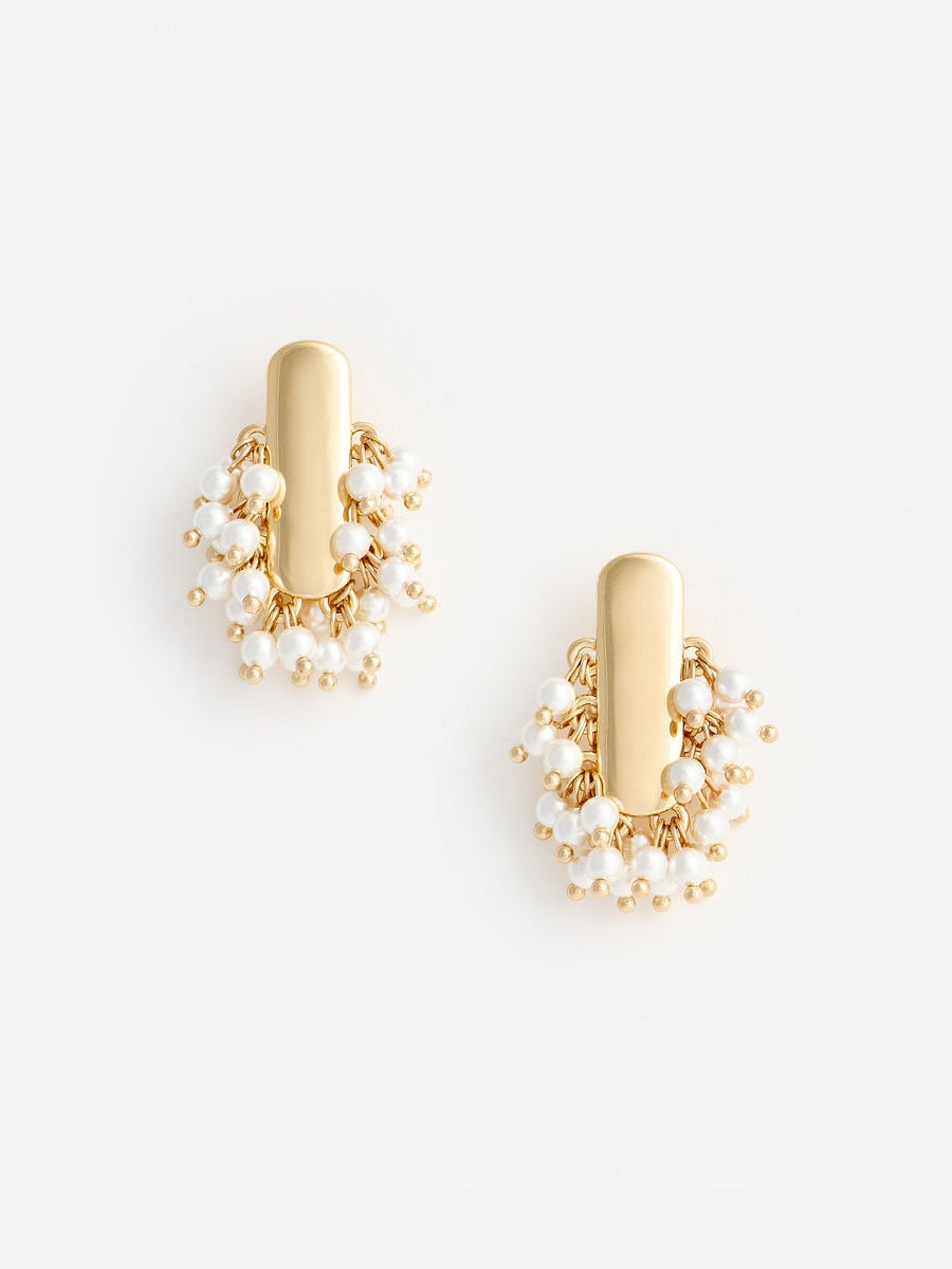 Gold pearl cluster earrings