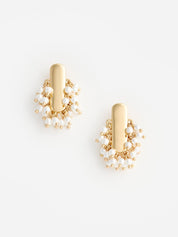 Gold pearl cluster earrings