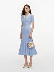Blue ribbed knit midi dress