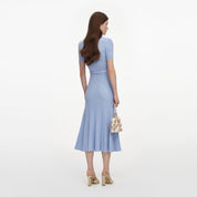 Blue ribbed knit midi dress