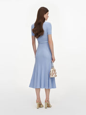 Blue ribbed knit midi dress