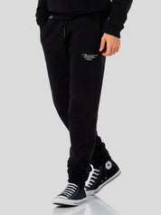 Black pants with embroidered gotic logo