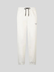 White pants with embroidered logo