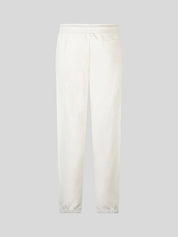 White pants with embroidered logo