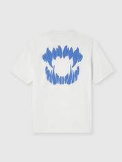 White t-shirt with blue mouth puffy print