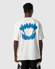 WHITE T-SHIRT WITH BLUE MOUTH PUFFY PRINT