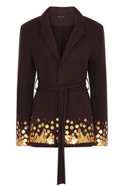 EMBELLISHED TIE DETAIL JACKET IN CHESTNUT جاكيت 