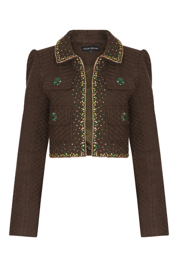 EMBELLISHED STRUCTURED JACKET IN OLIVE جاكيت 