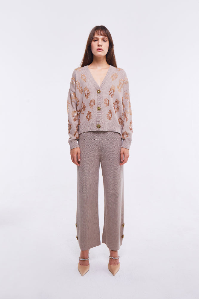 EMBELLISHED CARDIGAN IN LIGHT STONE كارديقان 