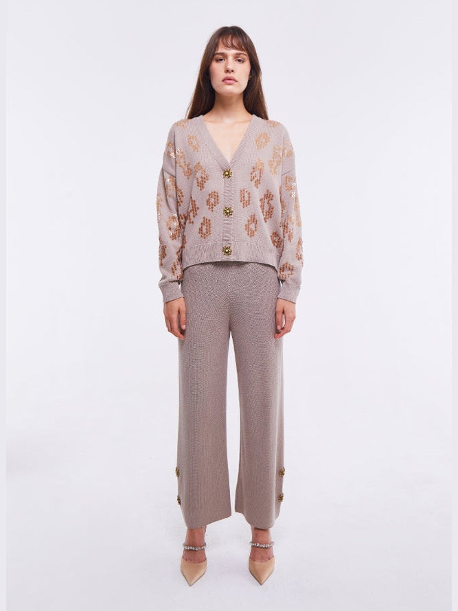 EMBELLISHED CARDIGAN IN LIGHT STONE كارديقان 