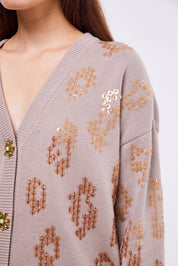 EMBELLISHED CARDIGAN IN LIGHT STONE كارديقان 