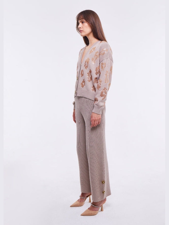 EMBELLISHED CARDIGAN IN LIGHT STONE كارديقان 