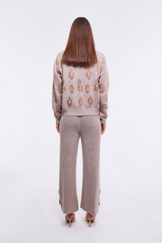 EMBELLISHED CARDIGAN IN LIGHT STONE كارديقان 