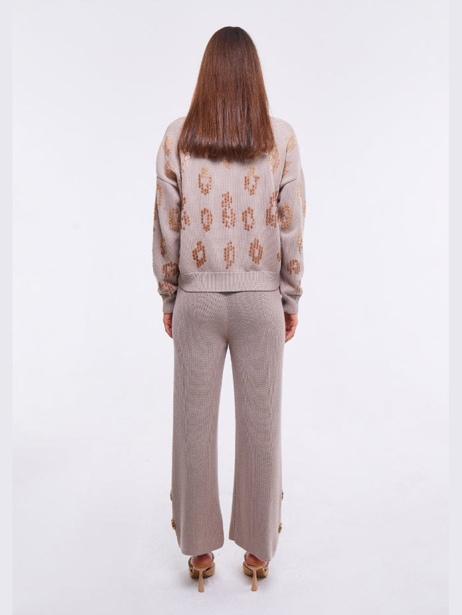 EMBELLISHED CARDIGAN IN LIGHT STONE كارديقان 