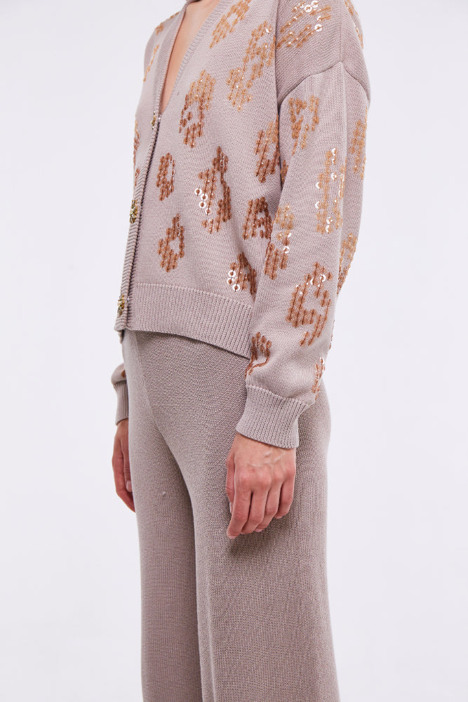 EMBELLISHED CARDIGAN IN LIGHT STONE كارديقان 