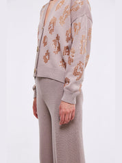 EMBELLISHED CARDIGAN IN LIGHT STONE كارديقان 