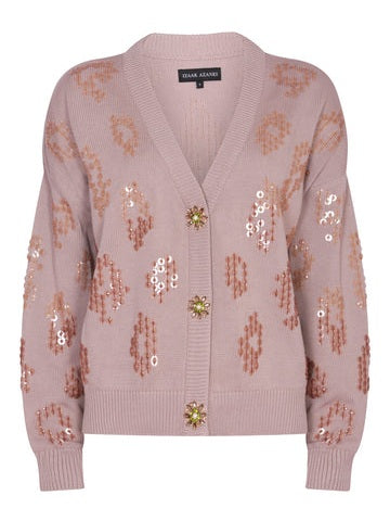 EMBELLISHED CARDIGAN IN LIGHT STONE كارديقان 