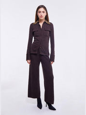 Fitted shirt with embellished collar in chestnut