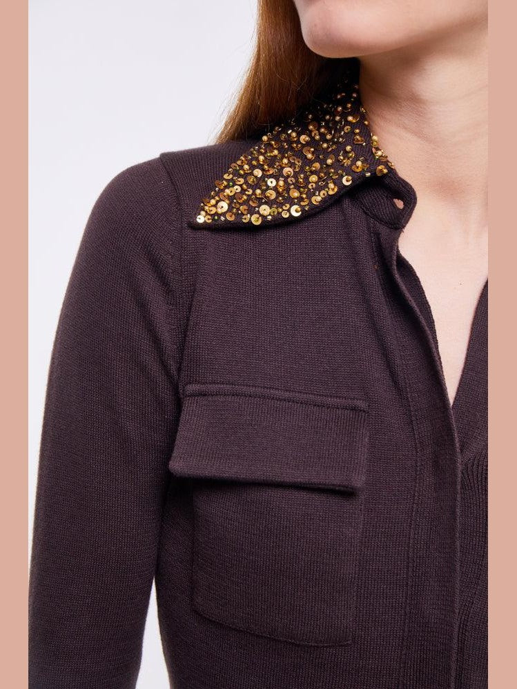 Fitted shirt with embellished collar in chestnut