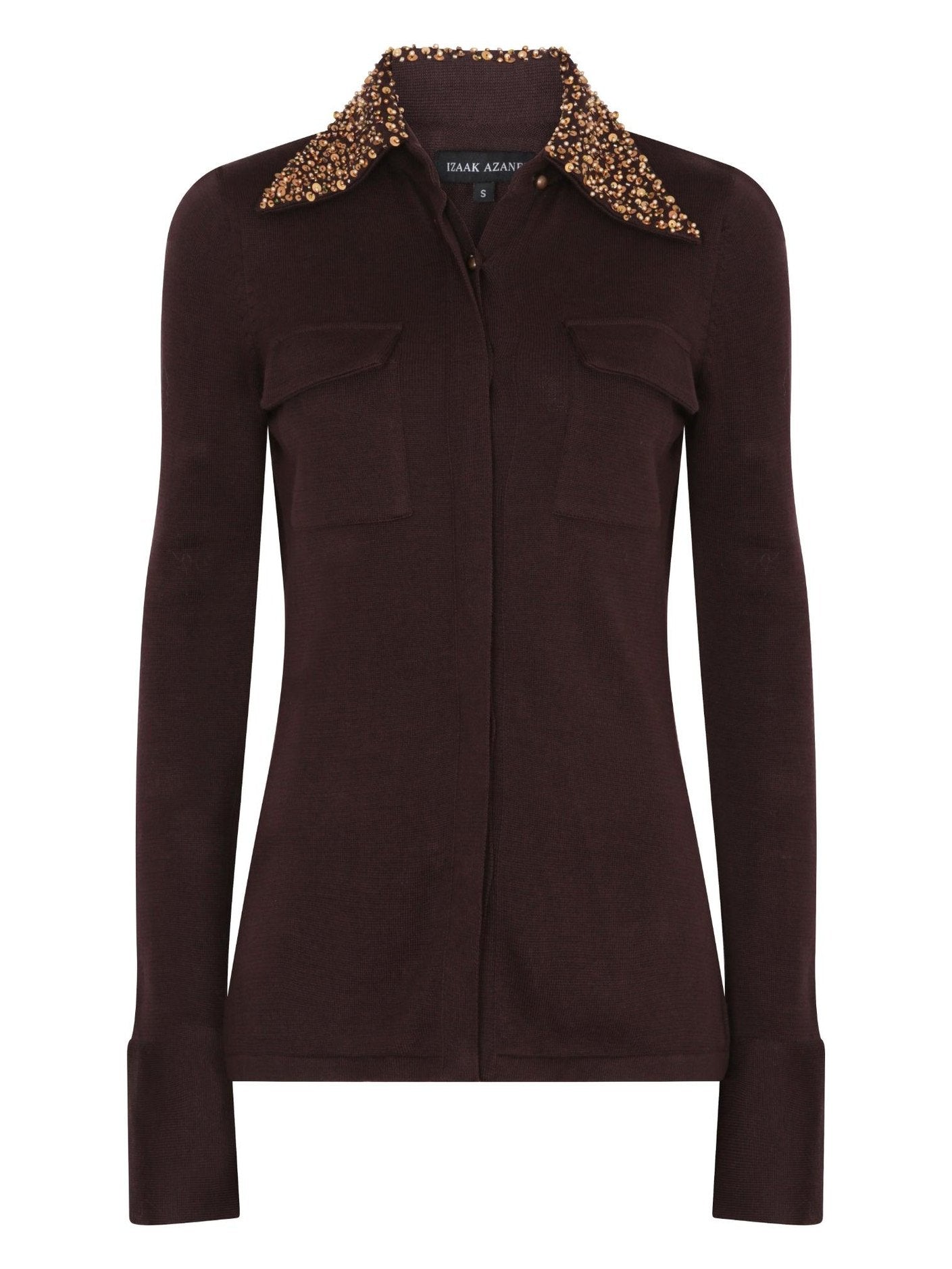Fitted shirt with embellished collar in chestnut