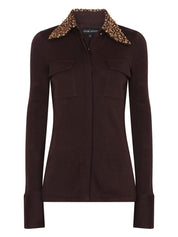 Fitted shirt with embellished collar in chestnut