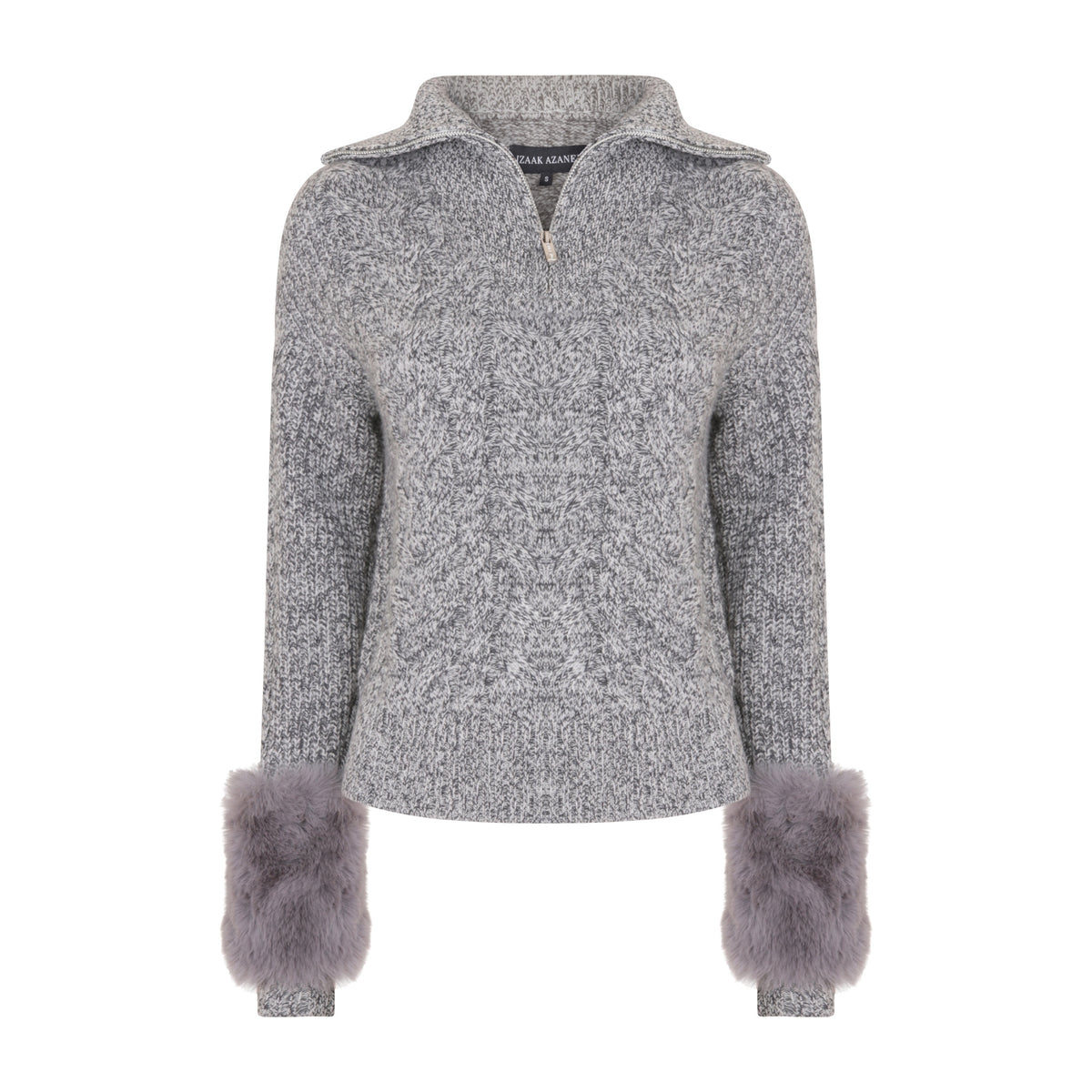 The zip up pullover with faux fur cuffs in ink