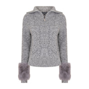 The zip up pullover with faux fur cuffs in ink