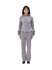 The zip up pullover with faux fur cuffs in ink