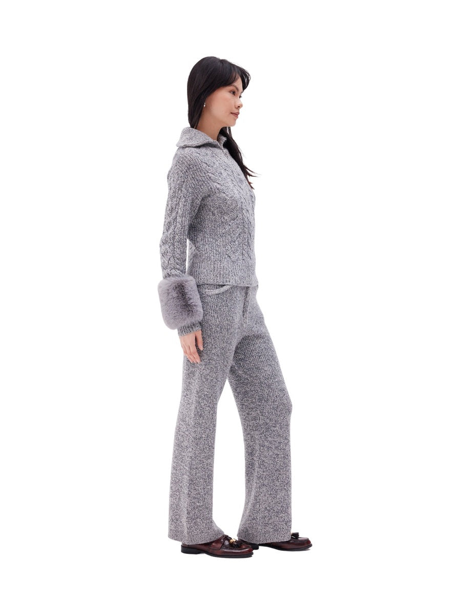 The zip up pullover with faux fur cuffs in ink