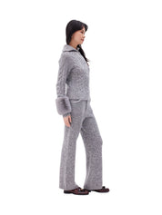 The zip up pullover with faux fur cuffs in ink