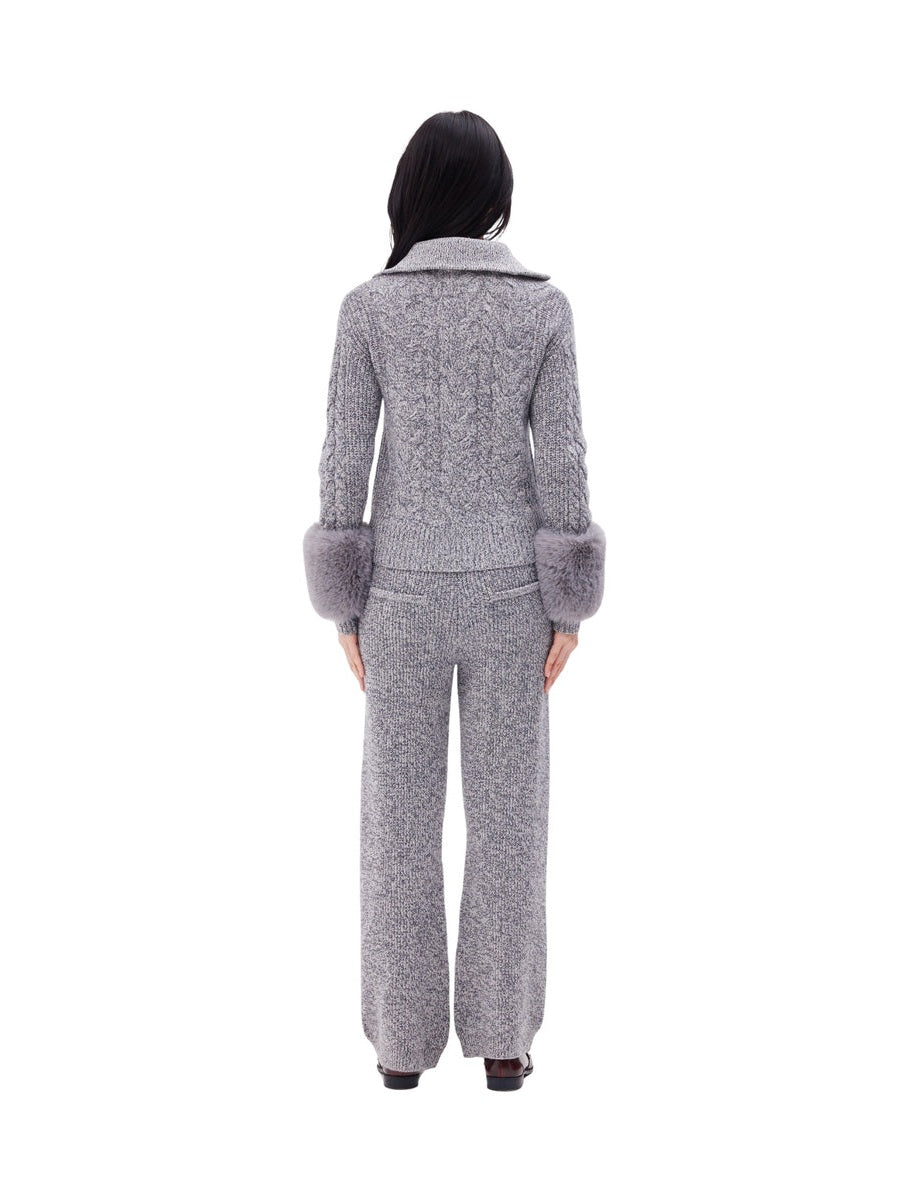 The zip up pullover with faux fur cuffs in ink