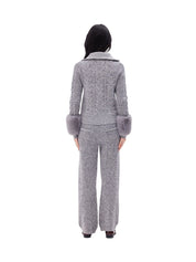 The zip up pullover with faux fur cuffs in ink