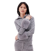 The zip up pullover with faux fur cuffs in ink