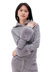 The zip up pullover with faux fur cuffs in ink