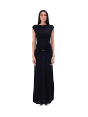 The metal detail boat neck maxi dress in black